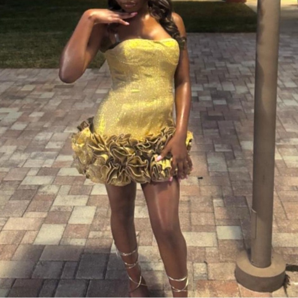 Dazzling Gold Strapless Mini Dress